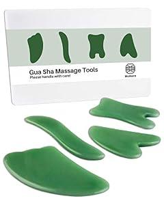  MoHern Gua Sha Massage Tools, 4 Pcs Gua Sha Tools of Multi-Shapes, Guasha Scraping Massage Tools for Face and Body (Dark Green)