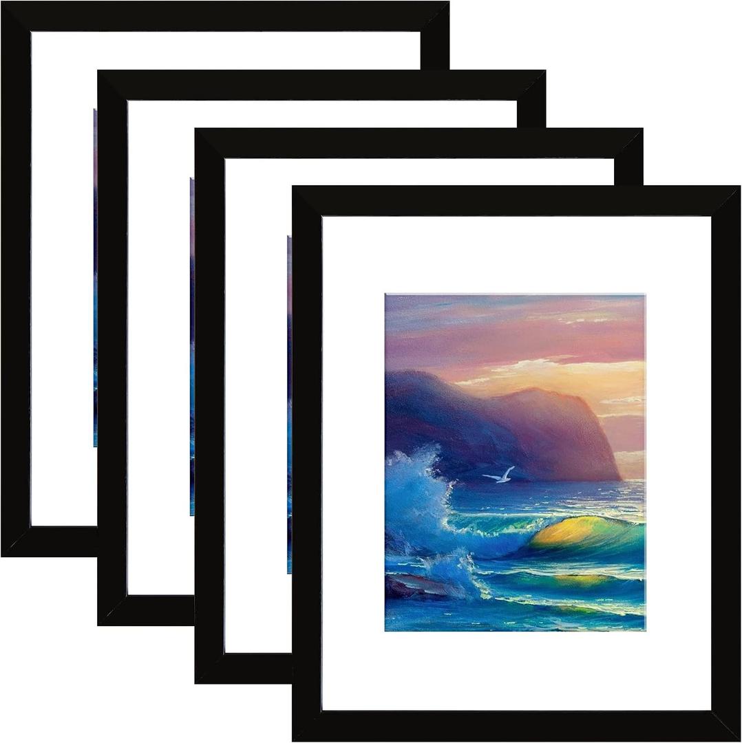 SESEAT Picture Frames 16x20, Black Poster Frame for Wall, Dispaly Pictures 11x14 with Mat or 16x20 without Mat, Pack of 4