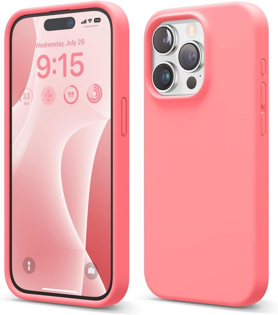 elago Compatible with iPhone 15 Pro Case, Liquid Silicone Case, Full Body Protective Cover, Shockproof, Slim Phone Case, Anti-Scratch Soft Microfiber Lining, 6.1 inch (Pink)