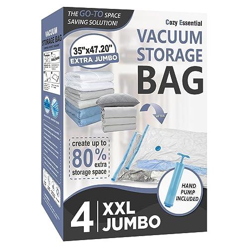 4 Pack XXL Jumbo Vacuum Storage Bags, Extra Large Vacuum Seal Bags for Comforters, Bedding, Blanket Storage, Giant Space Saver Bags for Huge Stuffed Toy(47.2x35 in)