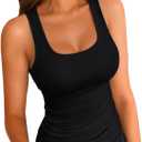 VICHYIE Womens Summer Tank Tops Square Neck Sleeveless Low Cut Sexy Shirts Ribbed Tanks Slim Fitted Casual Basic Tee Shirt (Black, L)