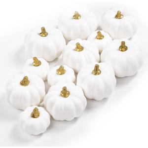 Ywlake 12 Pcs Artificial Pumpkins Fall Decorations, Mini Small Fake Pumpkin for Autumn Harvest Halloween Thanksgiving Faux Pumpkins Home Table Decor (White)