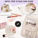 Travel Makeup Bag Women's Large Capacity Cosmetic Portable Organizer Large Opening Waterproof Storage Toiletry Bags Vertical Free-Standing Brush Holder for Easy Access Purple