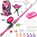 Kids Fishing Pole, Kids Portable Telescopic Fishing Rod Set, Tackle Box and Fishing Net Combo Kit, Kids Fishing Gear for Boys and Girls Age 5-10 and Youth (Camo Pink)