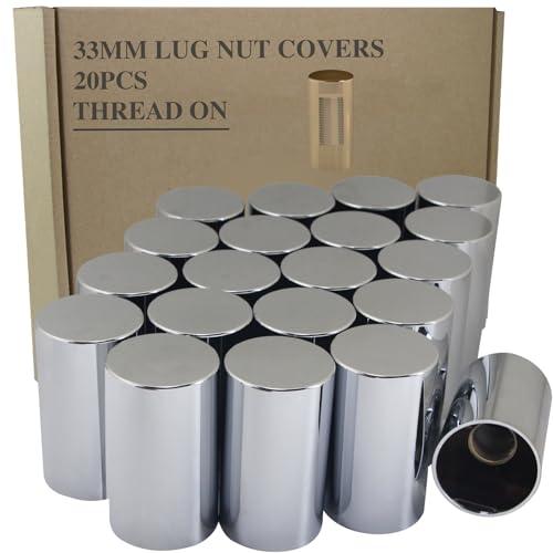 iBroPrat 33mm x 3-1/2" Thread On Flat Top Cylinder Lug Nuts Covers,ABS Chrome Plastic Screw On Flanged Lug Nut Cover for Semi Trucks 20pcs