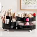 Makeup Organizer Countertop for Vanity with 360 Rotating Brush Holder, 3 Layer Cosmetic and Jewelry Storage, Makeup Display Case for Skincare&Perfume, Black