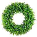 facdiwok 20 Inch Artificial Boxwood Wreath with Purple Lavender, Green, 20 Inch