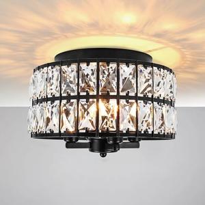 JWLUYN Black Crystal Flush Mount Ceiling Light, 11.22" 4-Lights Black Dining Room Light Fixtures with E12 Base, Modern Close to Ceiling Light Fixture for Bathroom, Hallway, Kitchen, Bedroom, Entryway