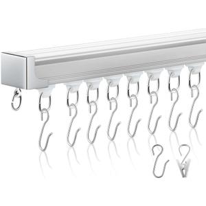 Juexica Ceiling Curtain Track Set White 6.6ft-9.8ft Heavy Duty Ceiling Mount Adjustable Length Curtain Rails with Clips Hooks End Hook for Room Divider