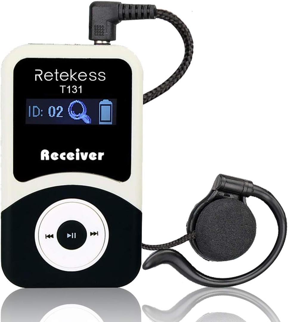 Retekess T131 Wireless Tour Guide System Receiver with 3.5mm One-Side Earphone, 99 Channels, Audio Translation System for Church School Training Court Factory (Use with T130 Transmitter) (Small)