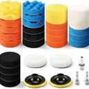 GOH DODD 33 Pieces 4 Inch Buffing Polishing Pads, Car Foam Drill Polishing Pad Kit Sponge Pads Buffer Polisher Kit Headlight Restoration Kit with Wool Pads for Car Polishing, Waxing and Cleaning