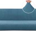 H.VERSAILTEX Armless Futon Cover Stretch Sofa Bed Slipcover Protector Elastic Feature Rich Textured High Spandex Small Checks Jacquard Fabric Futon Cover, Machine Washable, Storm Blue