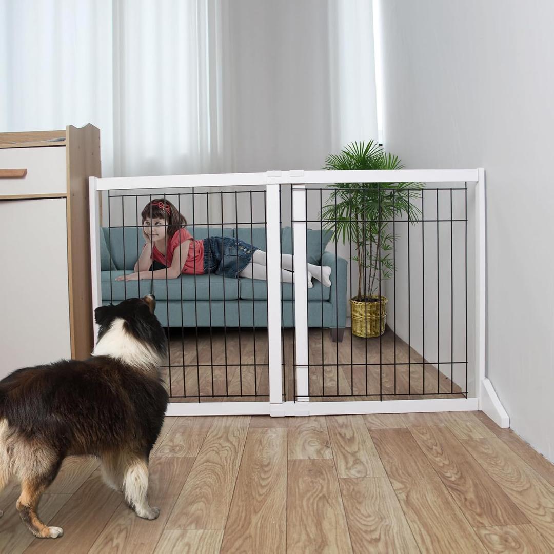 ZJSF Free Standing Indoor Dog Gate for The House Expandable Freestanding Dog Gates Indoor Wood White Expandable Pet Gate Adjustable Extra Wide Puppy Gates 32 inches Tall Width from 30 to 53 inches (30"-53"W x 32"H)