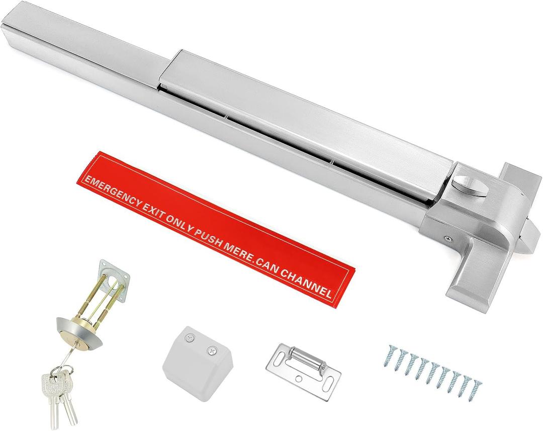 QWORK Door Security Bar, Heavy-Duty Steel Push Bar Emergency Exit Door Device with Fire-Proof Lock and Lever, Push Up Bar, Door Security Devices