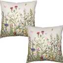 Spring Vintage Floral Pillow Covers 22x22 Set of 2 Sage Green Wildflower Plant Outdoor Throw Pillows Case Summer Rustic Wild Flowers Botanical Print Pillowcase for Farmhouse Sofa Couch Bed Decor