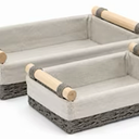 Woven Storage Baskets with Handles,Rectangle Paper Rope Rustic Baskets Cloth Lined for Shelves Home Bathroom Organizing,Wicker Storage Containers, 2-PACK 