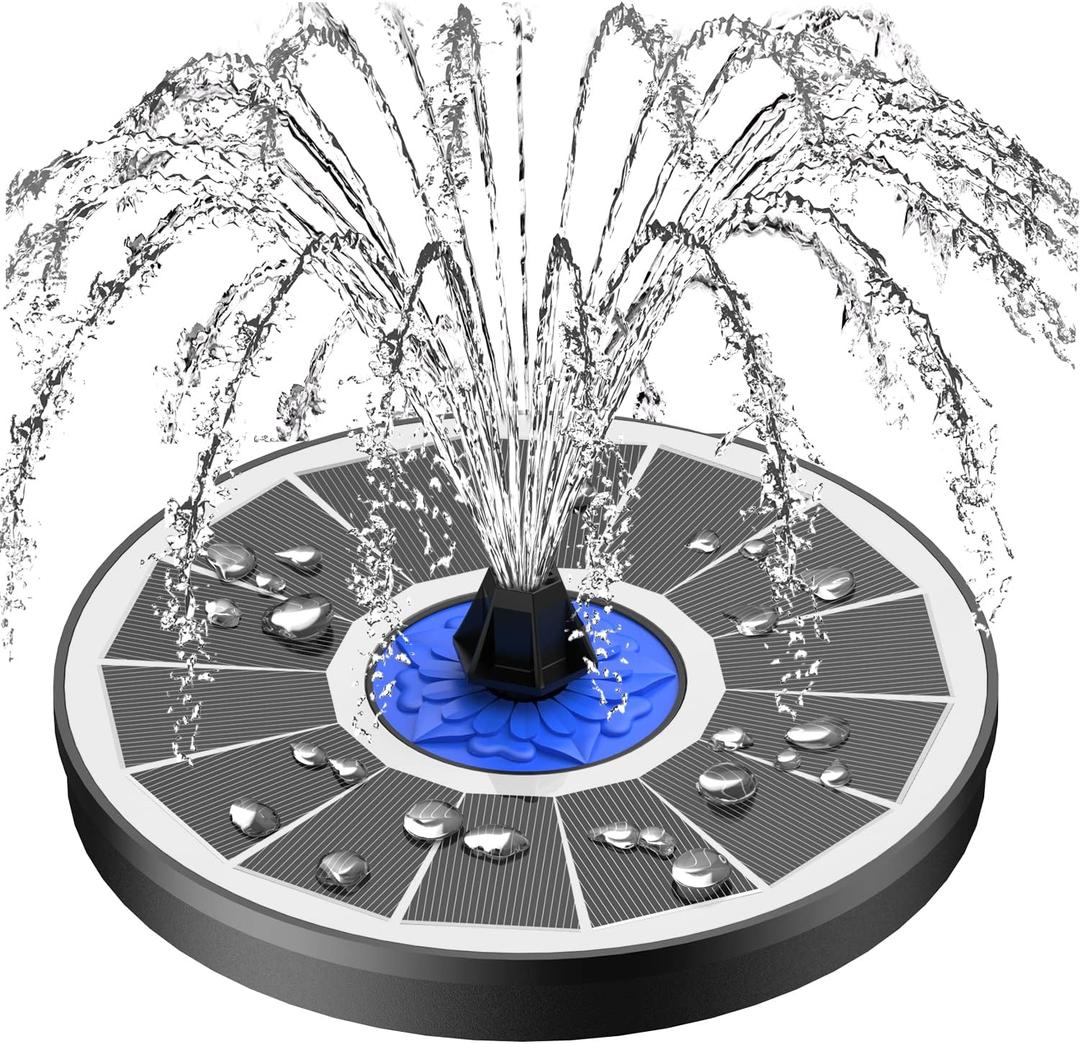 SZMP Solar Fountain Upgrade, 3.5W Solar Powered Bird Bath Fountains with Flower, Outdoor Water Feature Solar Pump with 7-in-1 Nozzles, 4 Fixed Pipes for Humingbirds, Garden, Pool, Pond, and Fish Tank (White)