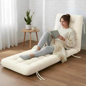 Long Floor Cushion Large Floor Cushion with Brushed Cotton 74.8 x 27.5 x 3.15 in Jumbo Lounger Pillow for Outdoor Indoor Bay Window Meditation Yoga Reading Sleeping(1 Pc,Cream White)