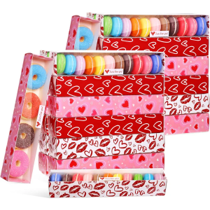 Dunzoom 60 Pack Mother's Day Macaron Cookie Boxes Chocolate Strawberries Boxes with Clear Window Stickers 12 x 2.2 x 2 Inches(Cute Style)