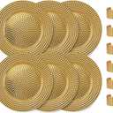 13 Inch Round Elegant Serve ware Charger Plates with Matching Napkin Rings, Wedding, Dinner party, Event - Choose from our Variety of Styles and Quantities (6, Hammered Gold)