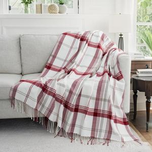 Red and White Plaid Throw Blanket for Couch,50"X60" Super Soft Cozy Warm Home Decorative Throws with Tassels for Bed Sofa Picnic