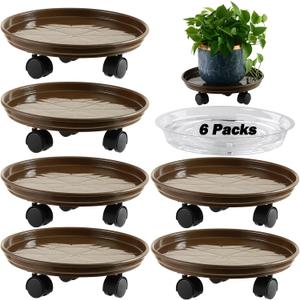 6 Packs 15 Extra-large Plant Caddy Plant Saucers on Wheels Rolling Plant Stands Heavy-duty Plant Dolly Plastic Planter Roller Base Pot Movers Outdoor Plant Tray Coaster, Clear Plant Saucers x 6