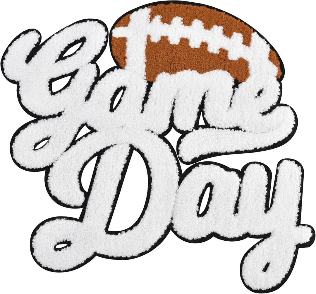 Gameday Chenille Iron on Patches for Letterman Jacket Large Football Varsity Letters Custom Sports Applique for Clothing Jeans Bag Jersey Game Day Spirit (White)