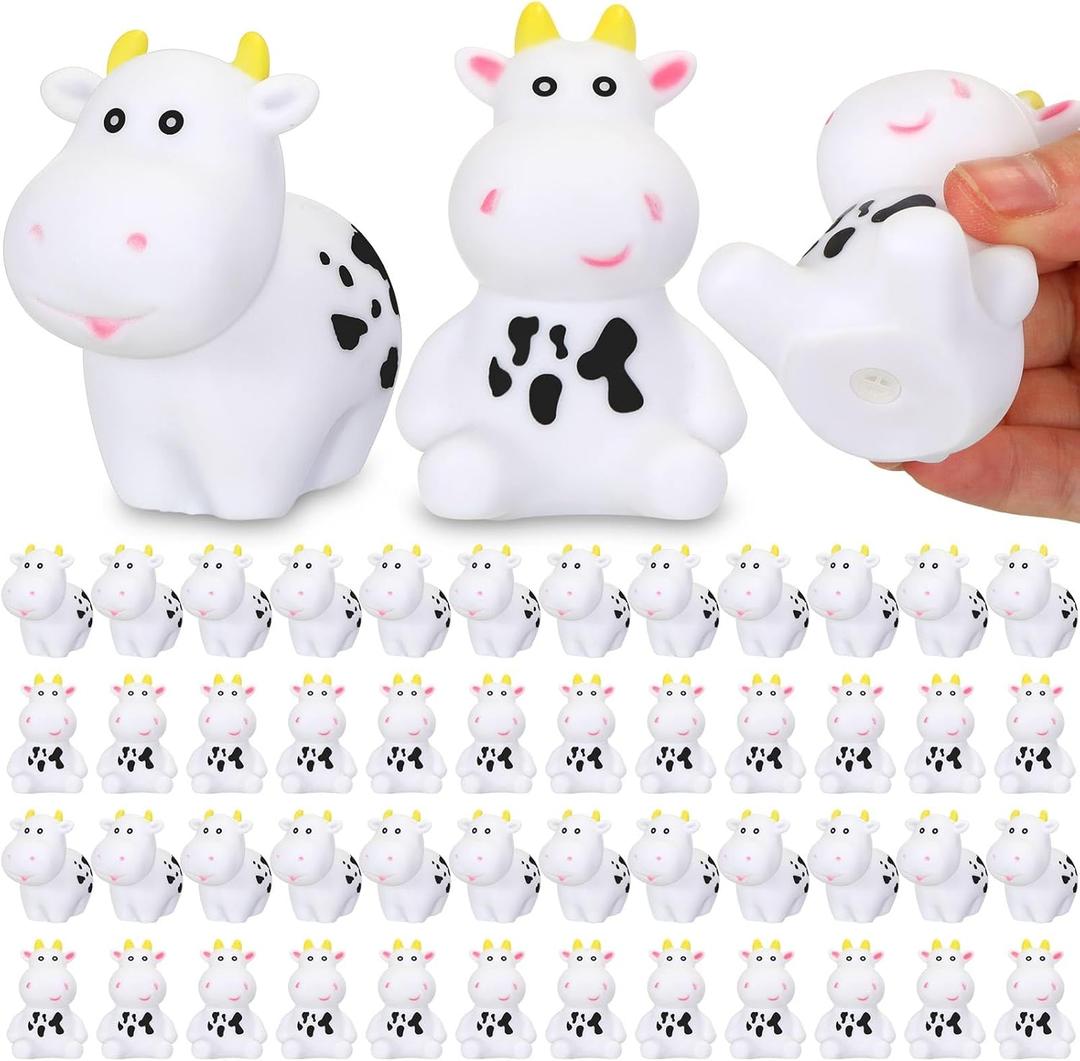 48 Pcs Rubber Cow Bulk Baby Bath Toy Squeak Floating Animal Rubber Animals Swimming Bathtub Toy Figures Decorations for Birthday Cake Wedding Decor Party Favor Supplies
