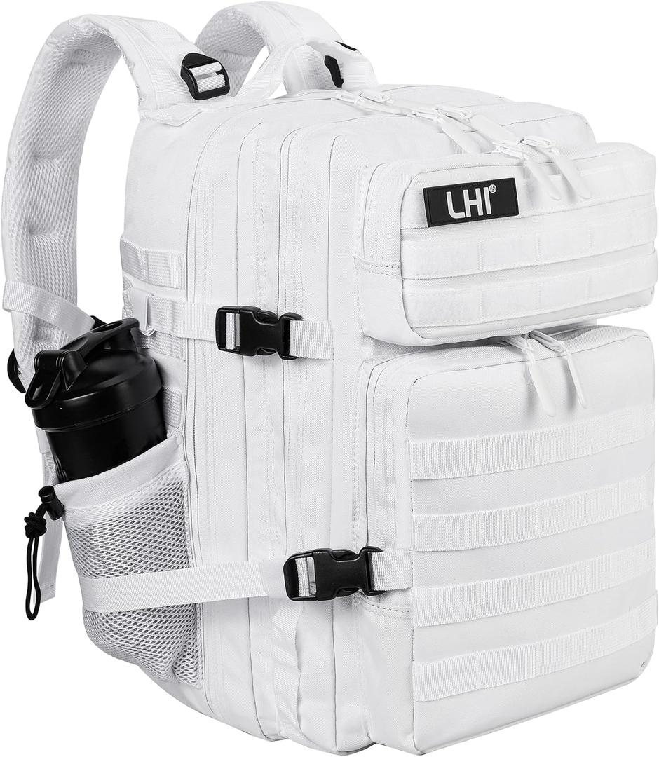 LHI Military Tactical Backpack for Men and Women 45L Army 3 Days Assault Pack Bag Large Rucksack with Molle System - White (2.1 White(white Zipper))