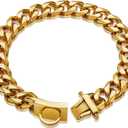 Gold Dog Chain Collar Walking Metal Chain Collar with Design Secure Buckle,18K Cuban Link Strong Heavy Duty Chew Proof for Medium Dogs(19MM, 15")