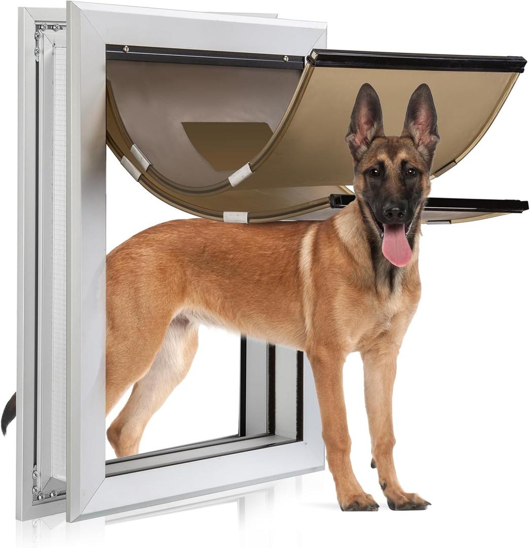 Durable Pet Door, Aluminum Door for Dog and Pets, X-Large Doggie Door with Double Automatic Closing Magnetic Flap, Ideal for Interior and Exterior Doors, Screen and Wall, Weather Resistant