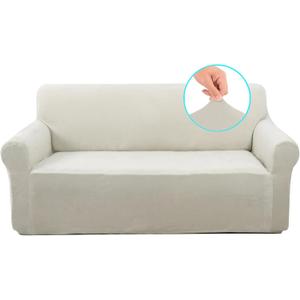 U-NICE HOME Velvet Loveseat Sofa Covers Stretch Couch Cover Furniture Protector Sofa Slipcover for Dogs (Medium, Beige)