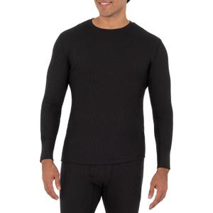 Fruit of The Loom Men's Recycled Waffle Thermal Underwear Crew Top (Black, XL)