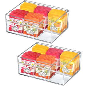 Amazing Abby - Tea-Rrific - 2-Pack Acrylic 6-Compartment Tea Bag Organizer, Clear Plastic Tea Box, 6-Slot Tea Chest, Perfect Tea Storage Solution for Kitchen Cabinet, Countertop, Pantry, and More
