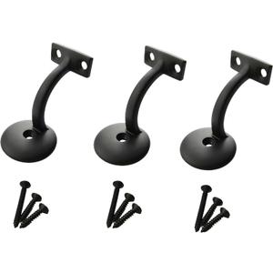 Langdoly- 3" Solid Heavy Duty Round Base Handrail Brackets for Staircase-Pack of 3 (Satin Black)