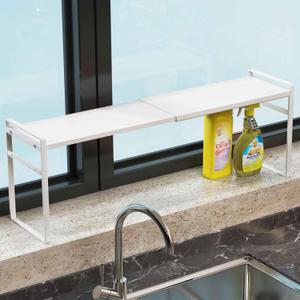 1pcs Small Narrow Tall Shelf for Windowsill Kitchen Organizer Window Sill Plant Shelf Stackable Shelves Bathroom Sill Thin Shelves for Narrow Spaces Counter Top Racks (White) (L13.8-23.6'' * W3.5'' * H7.5'')