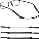 lvvfit 3pcs Adjustable Eyeglass Strap - No Tail Sunglass Strap - Eyewear String Holder -for Men's Women's Kids' Glasses Straps Sunglasses Straps (3pcs Black)