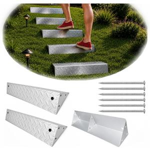 Outdoor Stair Kit, 3 Zinc-Coated Garden Steps with 6 Stakes