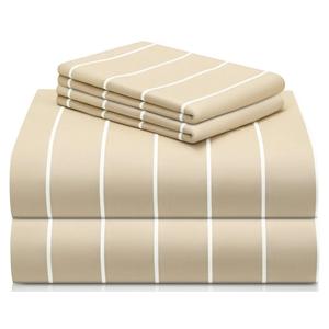 LuxClub 4 PC King Size Sheet Set, Breathable Luxury Bed Sheets, Deep Pockets 18" Wrinkle Free Cooling Machine Washable Hotel Bedding (Striped Cream)