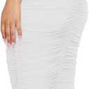 YFANG Women's Sexy Ruffle Hem Halter Deep V Neck Ruched Sleeveless Mesh Bodycon Cocktail Party Maxi Dress (White, M)