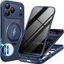 BERFY for iPhone 17 Pro Case, Compatible with MagSafe, Built in Privacy Screen Protector, Shockproof Full Body Phone Case for 17 Pro with Magnetic Stand, Clear Blue