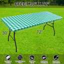 Smiry Rectangle Picnic Table Cloth, Elastic Waterproof Fitted Vinyl Tablecloths, Flannel Backed Buffalo Plaid Table Covers for Dining, Camping, Outdoor (White and Green, 30" x 72") 2 Pack, Green and Red