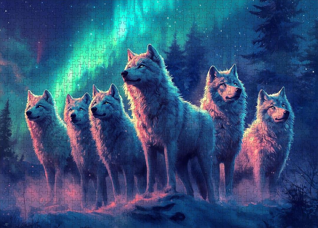 1000 Piece Wolves Puzzle for Adults - Vibrant Blue & Purple, Large Challenging Jigsaw Puzzle for Family Interactive Game Puzzle DIY Home Decoration Brain Challenge Gift (28in x 20in)
