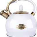 SUSTEAS Stove Top Whistling Tea Kettle - Food Grade Stainless Steel Teakettle Teapot with Cool Touch Ergonomic Handle, With 1 Silicone Pinch Mitt Included, 2.64 Quart(WHITE)