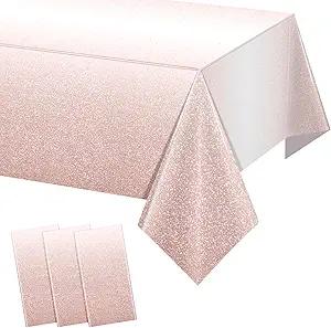 3 Pack Ombre Rose Gold Plastic Tablecloth for Parties, Gradient Pastel Rose Gold Disposable Tablecloths for Rectangle Tables, Light Pink Sprinkle Table Cover for Wedding Birthday Party, 54 x 108 Inch