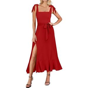 ANRABESS Women's Square Neck Ruffle Split Midi Elegant Formal Wedding Guest Cocktail Bridesmaid Graduation Party Dresses (X-Large, Red) ANRABESS Women's Square Neck Ruffle Split Midi Elegant Formal Wedding Guest Cocktail Bridesmaid Graduation Party Dresses (X-Large, Red)