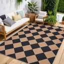 GarveeHome Easy Jute 8x10 Area Rugs for Living Room Checkered Rugs Machine Washable Non-Slip Backing Indoor Outdoor Carpets for Farmhouse Dining Room Nursery Patio Black Tan