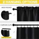NICETOWN Black Blackout Valance Rod Pocket Thermal Insulated Window Covering Solid Short Curtain for Small Window Bedroom Living Room Topper Decor, 42 x 16 Inches Length, 1 Panel, Black