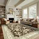 Brown Floral Print Area Rugs for Bedroom Living Room Boho Farmhouse Country Rustic Dining Room Carpet Soft Washable Rugs Non Slip Floor Covering for Nursery Playroom 10x14