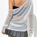 SOLY HUX Womens Sheer Mesh Loose Long Sleeve T Shirt (Gray, L)